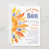 陽が射す太陽の青い光線少年ベイビーシャワー 招待状 (正面)