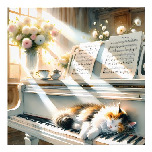 陽だまりのピアノと猫のカントリーロア フォトプリント            (正面)