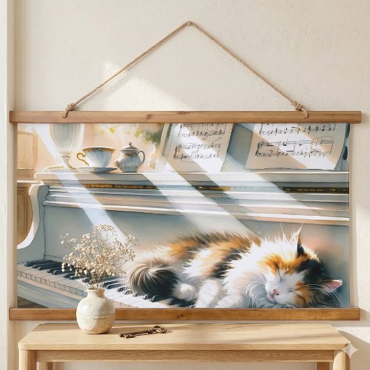 陽だまりのピアノと猫のコテージコアな夢 吊り下げ型タペストリー