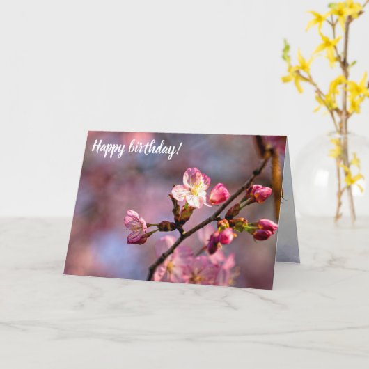 陽に照らされた桜の花と芽が甘い日に カード (黄色い花)