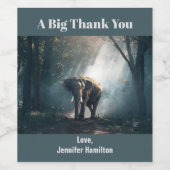 陽に照らされた森の中のアジアゾウありがとう ワインラベル (シングルラベル)