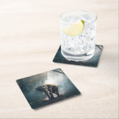 陽に照らされた森の中のアジアゾウ スクエアペーパーコースター (インサイチュ)