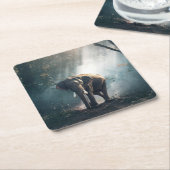 陽に照らされた森の中のアジアゾウ スクエアペーパーコースター (アングル)