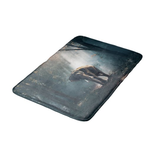 陽に照らされた森の中のアジアゾウ バスマット (アングル)