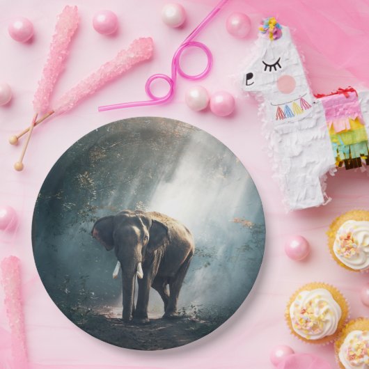 陽に照らされた森の中のアジアゾウ ペーパープレート (パーティー)