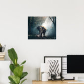 陽に照らされた森の中のアジアゾウ ポスター (ホームオフィス)