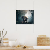 陽に照らされた森の中のアジアゾウ ポスター (キッチン)