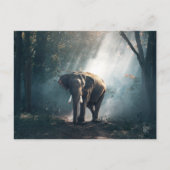 陽に照らされた森の中のアジアゾウ ポストカード (正面)
