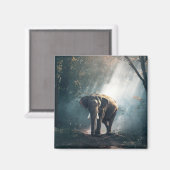 陽に照らされた森の中のアジアゾウ マグネット (正面/裏面)