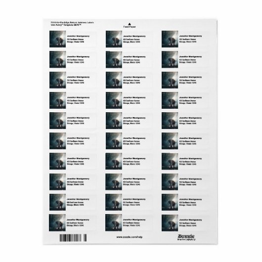 陽に照らされた森の中のアジアゾウ ラベル (フルシート)