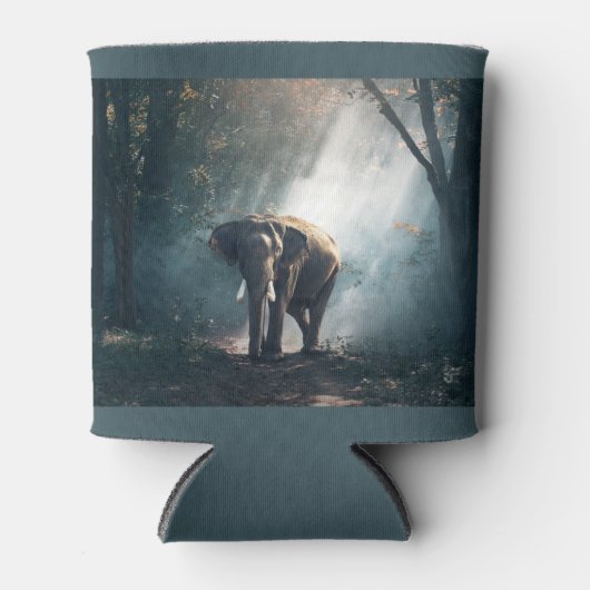 陽に照らされた森の中のアジアゾウ 缶クーラー (正面)