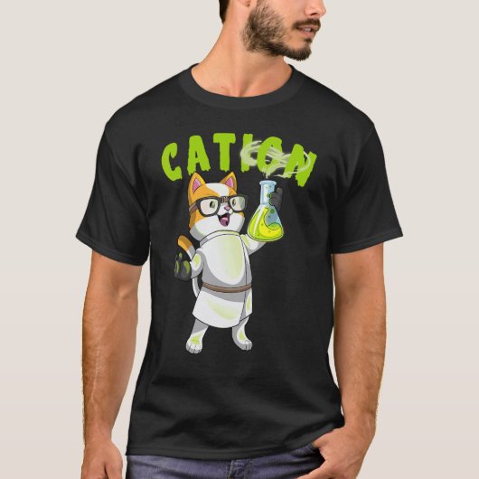 陽イオン かわいい 科学 猫 ポジティブ 元素 化学 Tシャツ (正面)
