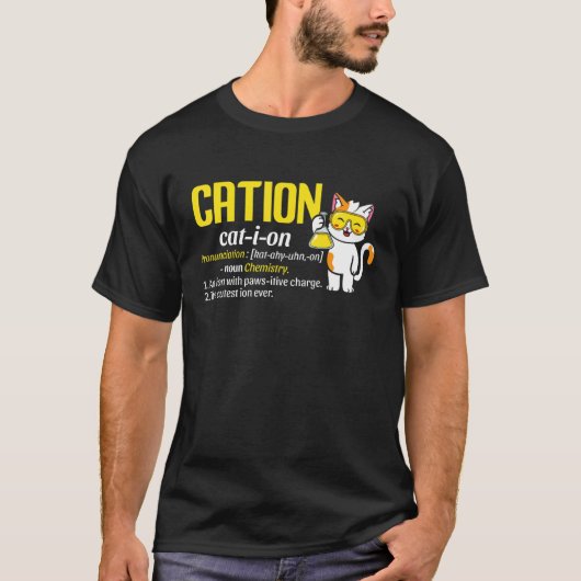 陽イオン かわいい 科学 猫 ポジティブ 化学 教える Tシャツ (正面)