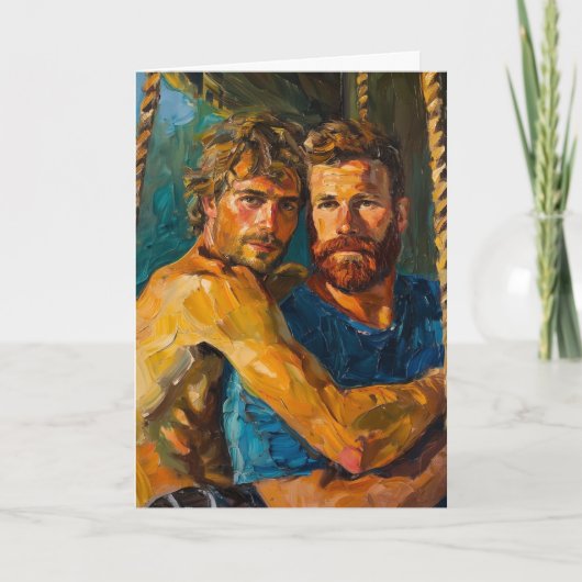陽光に包まれるビーチでの抱擁 カード (正面)