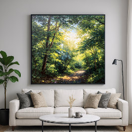 陽光に満ちた樹冠 - 絵画のようなイラストレーションスタイルのアート ポスター