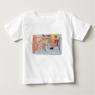 陽光に照らされた路地の黒い足跡 ベビーTシャツ