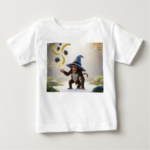 陽光に照らされた魔法の猿の魔法使いがバナナを浮かべる ベビーTシャツ