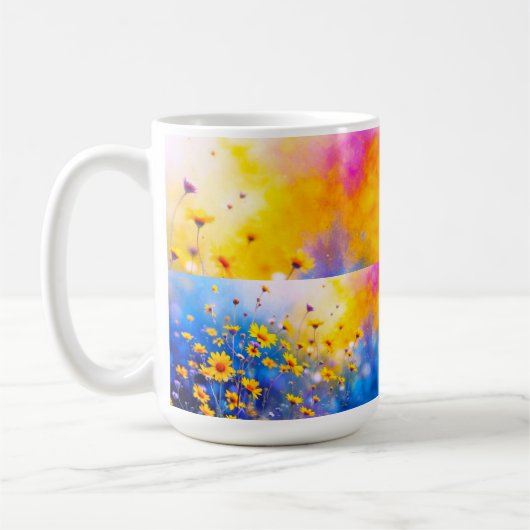  陽光に輝く抽象的なパネル コーヒーマグカップ (左)