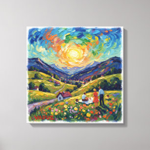 陽光のファドゥーツアルプスの草原風景キャンバスアート キャンバスプリント