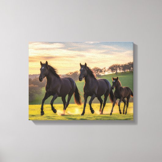 陽光の下を駆ける - 雄大な馬たちのウォールアート キャンバスプリント (正面)