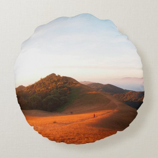 陽光威厳のあるの中のフィールド。ドラマチックで絵 ラウンドクッション (裏面)