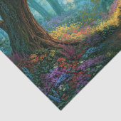 陽光輝くゴツゴツした樹皮の靄む青緑の森のデコパージュ 薄葉紙 (詳細)