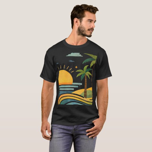 陽光輝くヤシの樹のエスケープ Tシャツ (正面フル)