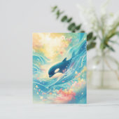陽光輝く花咲く海のシャチ ポストカード (スタンド正面)