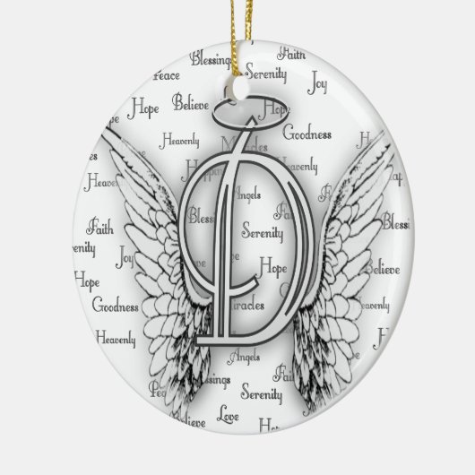 陽性が付いている天使の翼はモノグラムDを言い表わします セラミックオーナメント (左)