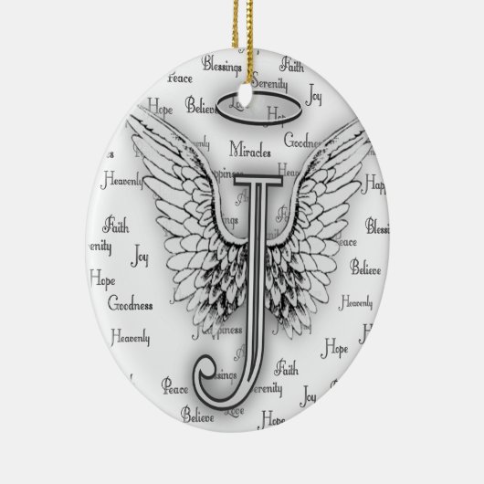 陽性が付いている天使の翼はモノグラムJを言い表わします セラミックオーナメント (右)