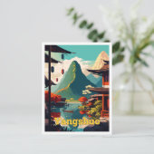 陽朔中国トラベルアートヴィンテージイラストレーション ポストカード (スタンド正面)