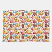 陽気でおもしろいかわいいスイーツ キッチンタオル (横)