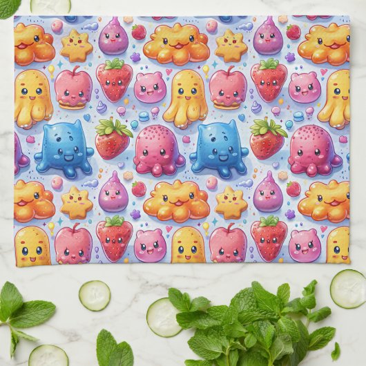 陽気でおもしろいかわいいスイーツ キッチンタオル (折り畳み)