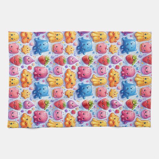 陽気でおもしろいかわいいスイーツ キッチンタオル (横)