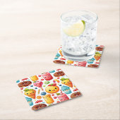 陽気でおもしろいかわいいスイーツ スクエアペーパーコースター (インサイチュ)