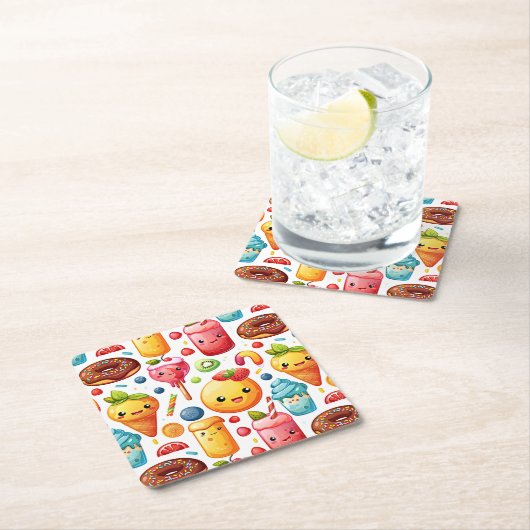 陽気でおもしろいかわいいスイーツ スクエアペーパーコースター (インサイチュ)