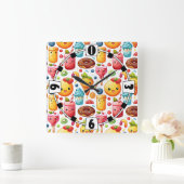 陽気でおもしろいかわいいスイーツ スクエア壁時計 (ホーム)