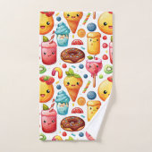 陽気でおもしろいかわいいスイーツ バスタオルセット (ハンドタオル)