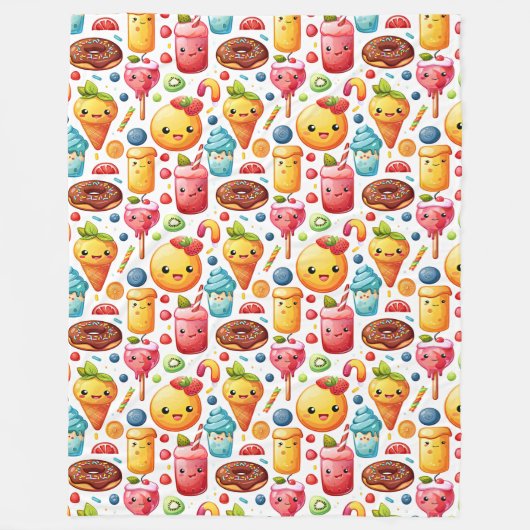 陽気でおもしろいかわいいスイーツ フリースブランケット (正面)