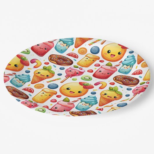 陽気でおもしろいかわいいスイーツ ペーパープレート (アングル)