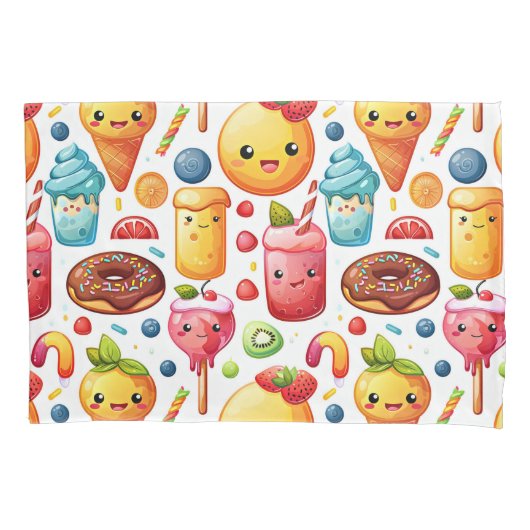 陽気でおもしろいかわいいスイーツ 枕カバー (正面)