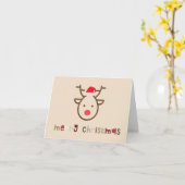 陽気でおもしろい、サンタハットのミニマルなトナカイ カード (黄色い花)