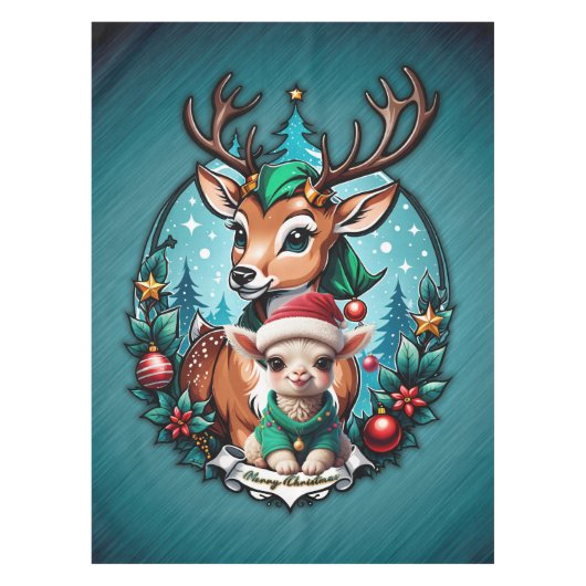 陽気でお招きするクリスマスのイラスト テーブルクロス (正面)