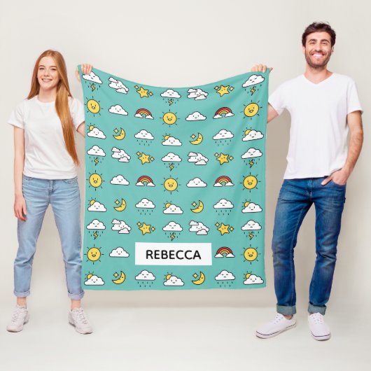 陽気でかわいい天気アイコンのパタパーソナライズされたーン フリースブランケット (インサイチュ)