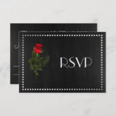 陽気でエレガントで黒く、銀製RSVPはとの上がりました 出欠カード (正面/裏面)