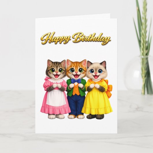 陽気でカラフルなヴィクトリア調の子猫の誕生日 カード (正面)
