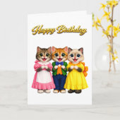 陽気でカラフルなヴィクトリア調の子猫の誕生日 カード (黄色い花)