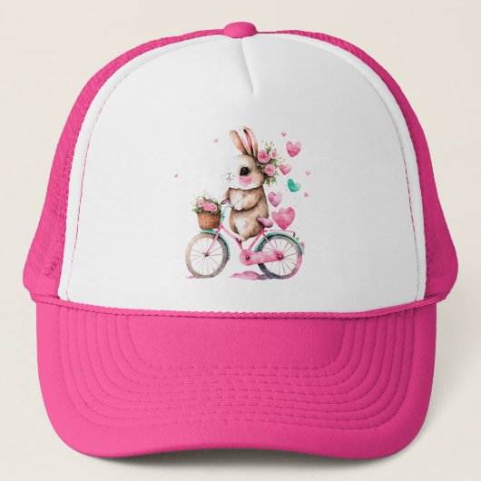 陽気でロマンチックなウサギの自転車 キャップ (正面)