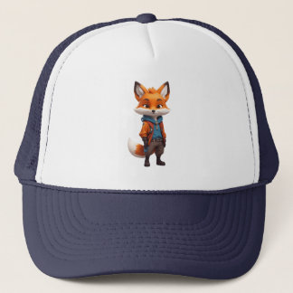 陽気で冒険的なキツネイラストレーション キャップ