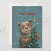 陽気で可愛いクマ抱きクリスマスツリー シーズンカード (正面)